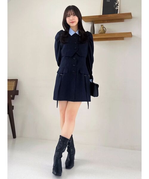 dazzlin（ダズリン）の「パフスリーブレイヤードミニワンピース（ワンピース・レディース・ベージュ/ネイビー/グレー/オフホワイト・MEDIUM/SMALL）」の21枚目の写真