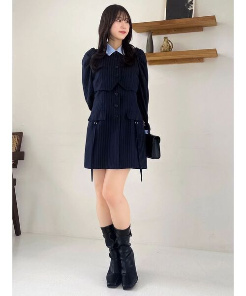 dazzlin（ダズリン）の「パフスリーブレイヤードミニワンピース（ワンピース・レディース・ベージュ/ネイビー/グレー/オフホワイト・MEDIUM/SMALL）」の22枚目の写真