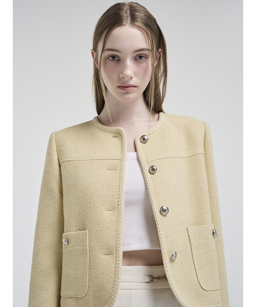 ETMON(エトモン)の「Curved Round Tweed Jacket, Yellow(その他アウター・レディース・その他・S/M)」の4枚目の写真