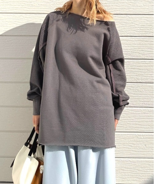 Q(キュー)の「ボートネックラグラン裏毛スウェット(スウェット・レディース・チャコールグレー/ライム・MEDIUM)」の20枚目の写真