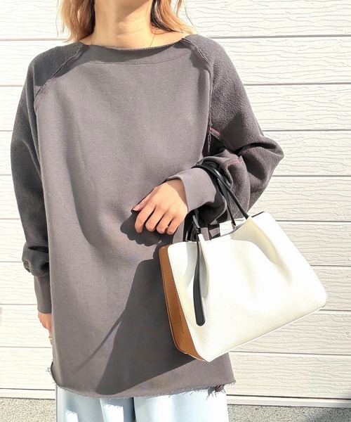 Q(キュー)の「ボートネックラグラン裏毛スウェット(スウェット・レディース・チャコールグレー/ライム・MEDIUM)」の19枚目の写真