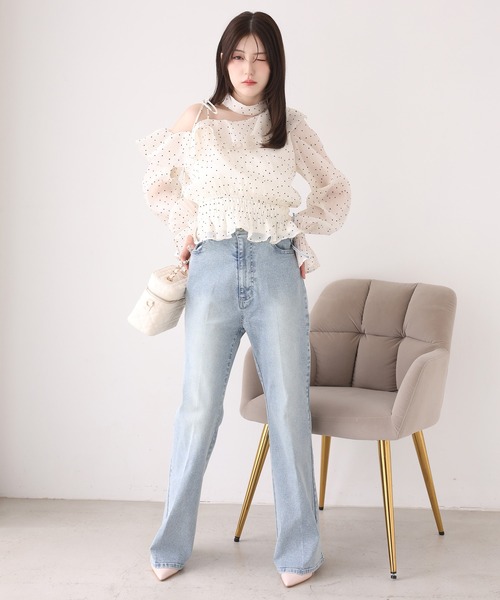 one after another NICE CLAUP（ワンアフターアナザーナイスクラップ）の「2WAYワンショルブラウス（シャツ/ブラウス・レディース・ミント/ピンクベージュ/ブラック/ドット・FREE）」の13枚目の写真