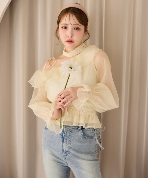 one after another NICE CLAUP（ワンアフターアナザーナイスクラップ）の「2WAYワンショルブラウス（シャツ/ブラウス・レディース・ミント/ピンクベージュ/ブラック/ドット/イエロー系その他/アイボリー・FREE）」の14枚目の写真