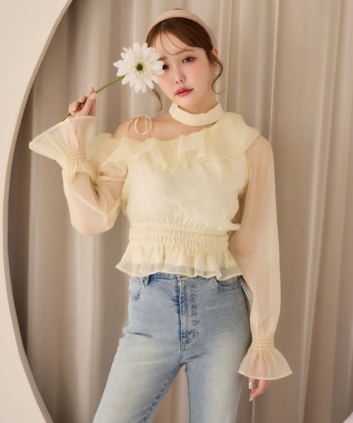 one after another NICE CLAUP（ワンアフターアナザーナイスクラップ）の「2WAYワンショルブラウス（シャツ/ブラウス・レディース・ミント/ピンクベージュ/ブラック/ドット/イエロー系その他/アイボリー・FREE）」の15枚目の写真