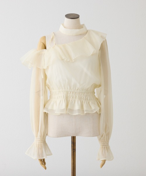 one after another NICE CLAUP（ワンアフターアナザーナイスクラップ）の「2WAYワンショルブラウス（シャツ/ブラウス・レディース・ミント/ピンクベージュ/ブラック/ドット/イエロー系その他/アイボリー・FREE）」の11枚目の写真