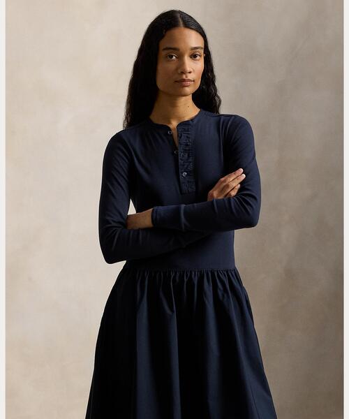 POLO RALPH LAUREN（ポロ ラルフ ローレン）の「コットン ヘンリーネック ドレス（ワンピース・レディース・ネイビー系1・L/M/S/XS/XXS）」の3枚目の写真