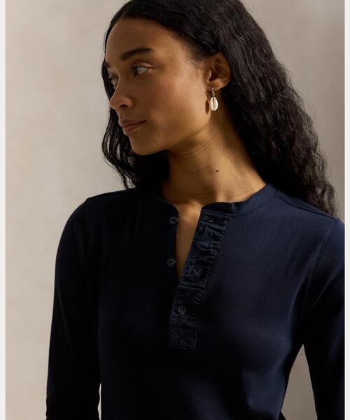 POLO RALPH LAUREN（ポロ ラルフ ローレン）の「コットン ヘンリーネック ドレス（ワンピース・レディース・ネイビー系1・L/M/S/XS/XXS）」の5枚目の写真