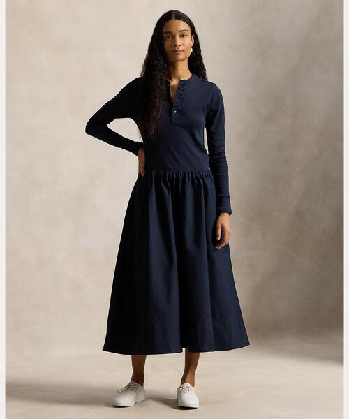 POLO RALPH LAUREN（ポロ ラルフ ローレン）の「コットン ヘンリーネック ドレス（ワンピース・レディース・ネイビー系1・L/M/S/XS/XXS）」の6枚目の写真