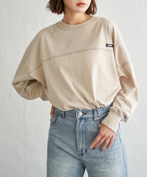 DISCUS ATHLETIC(ディスカス アスレチック)の「DISUCUS フットボールロンT(Tシャツ/カットソー・レディース・ブラック/ベージュ/オフホワイト/ミント・M/L)」の4枚目の写真