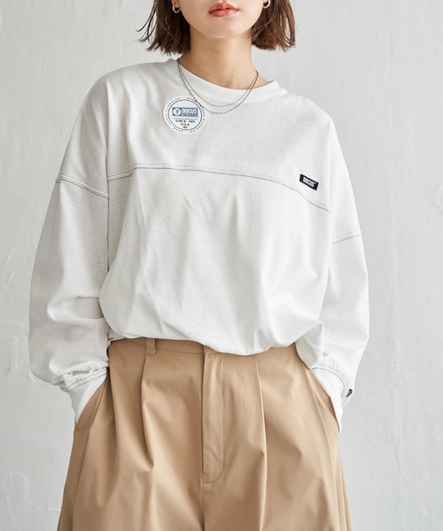 DISCUS ATHLETIC(ディスカス アスレチック)の「DISUCUS フットボールロンT(Tシャツ/カットソー・レディース・ブラック/ベージュ/オフホワイト/ミント・M/L)」の2枚目の写真