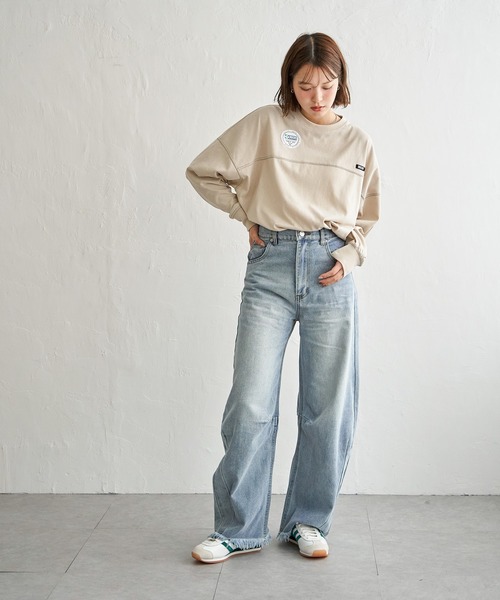 DISCUS ATHLETIC(ディスカス アスレチック)の「DISUCUS フットボールロンT(Tシャツ/カットソー・レディース・ブラック/ベージュ/オフホワイト/ミント・M/L)」の12枚目の写真