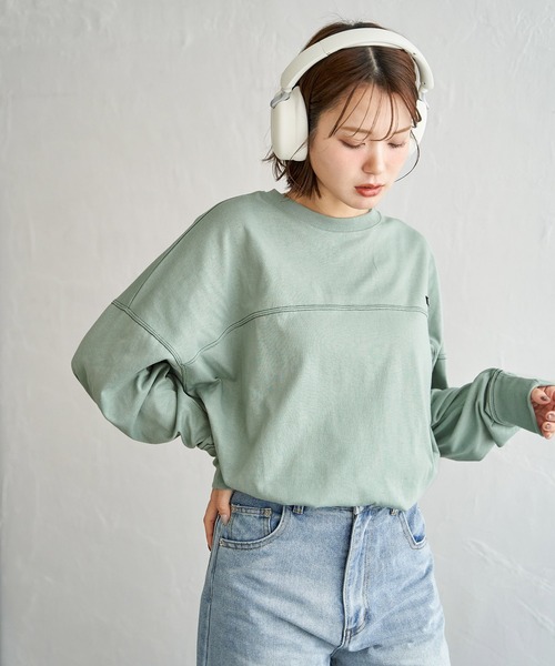 DISCUS ATHLETIC(ディスカス アスレチック)の「DISUCUS フットボールロンT(Tシャツ/カットソー・レディース・ブラック/ベージュ/オフホワイト/ミント・M/L)」の9枚目の写真