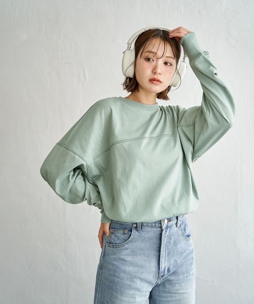 DISCUS ATHLETIC(ディスカス アスレチック)の「DISUCUS フットボールロンT(Tシャツ/カットソー・レディース・ブラック/ベージュ/オフホワイト/ミント・M/L)」の8枚目の写真