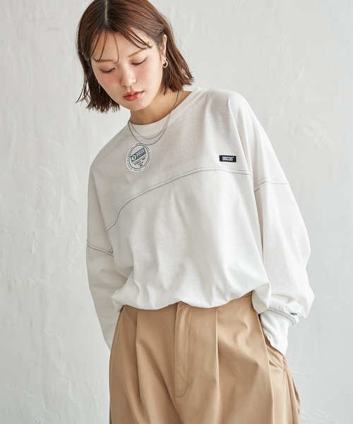 DISCUS ATHLETIC(ディスカス アスレチック)の「DISUCUS フットボールロンT(Tシャツ/カットソー・レディース・ブラック/ベージュ/オフホワイト/ミント・M/L)」の5枚目の写真