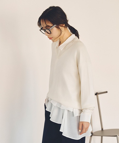 studio CLIP(スタディオクリップ)の「【daily CLIP】アシメフリフリシャツ(シャツ/ブラウス・レディース・ホワイト/ライトグリーン/チャコール・FREE)」の4枚目の写真