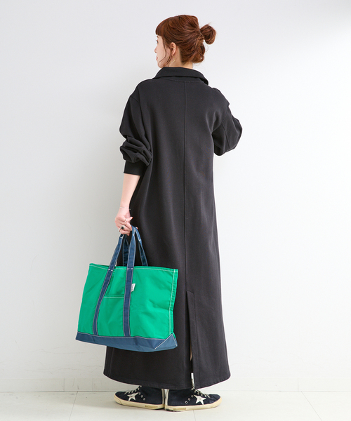 B.C STOCK(ベーセーストック)の「《追加2》ウォッシャブル / テリー裏毛ハーフジップロングワンピース(ワンピース・レディース・ブラック/グレー・FREE)」の6枚目の写真