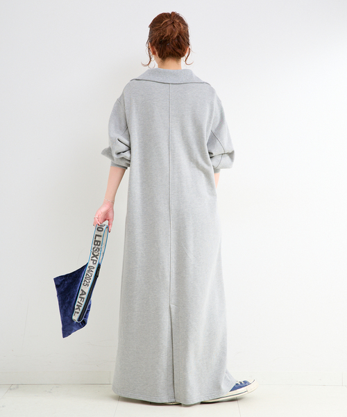 B.C STOCK(ベーセーストック)の「《追加2》ウォッシャブル / テリー裏毛ハーフジップロングワンピース(ワンピース・レディース・ブラック/グレー・FREE)」の10枚目の写真