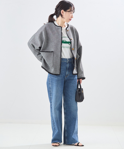 journal standard L'essage(ジャーナルスタンダードレサージュ)の「カラミTWEEDドルマンジャケット(ノーカラージャケット・レディース・チャコールグレー/ネイビー・FREE)」の4枚目の写真