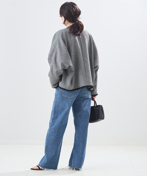 journal standard L'essage(ジャーナルスタンダードレサージュ)の「カラミTWEEDドルマンジャケット(ノーカラージャケット・レディース・チャコールグレー/ネイビー・FREE)」の5枚目の写真