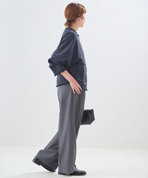 journal standard L'essage(ジャーナルスタンダードレサージュ)の「カラミTWEEDドルマンジャケット(ノーカラージャケット・レディース・チャコールグレー/ネイビー・FREE)」の10枚目の写真