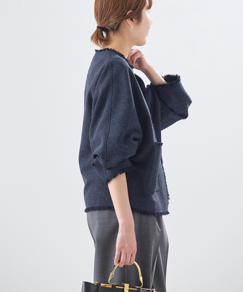 journal standard L'essage(ジャーナルスタンダードレサージュ)の「カラミTWEEDドルマンジャケット(ノーカラージャケット・レディース・チャコールグレー/ネイビー・FREE)」の13枚目の写真