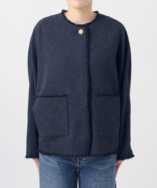 journal standard L'essage(ジャーナルスタンダードレサージュ)の「カラミTWEEDドルマンジャケット(ノーカラージャケット・レディース・チャコールグレー/ネイビー・FREE)」の14枚目の写真
