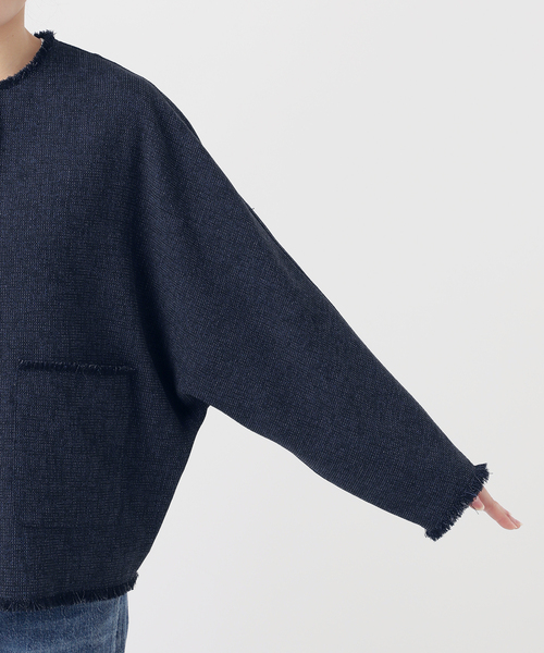 journal standard L'essage(ジャーナルスタンダードレサージュ)の「カラミTWEEDドルマンジャケット(ノーカラージャケット・レディース・チャコールグレー/ネイビー・FREE)」の18枚目の写真