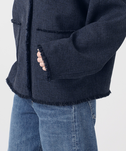 journal standard L'essage(ジャーナルスタンダードレサージュ)の「カラミTWEEDドルマンジャケット(ノーカラージャケット・レディース・チャコールグレー/ネイビー・FREE)」の19枚目の写真
