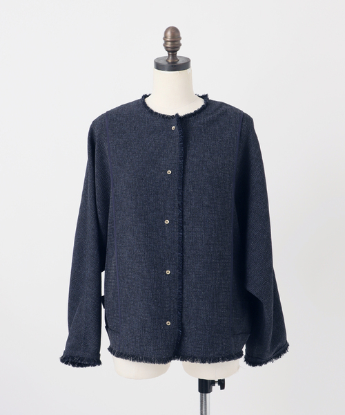 journal standard L'essage(ジャーナルスタンダードレサージュ)の「カラミTWEEDドルマンジャケット(ノーカラージャケット・レディース・ネイビー/チャコールグレー・FREE)」の19枚目の写真