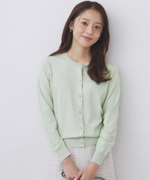 index（インデックス）の「柄編みクルーネックカーディガン【洗濯機OK】《7col》（カーディガン/ボレロ・レディース・ピンク/グリーン系5/チャコール/ホワイト系9/ネイビー/ブルー/ナチュラル・38/36/42/40）」の4枚目の写真