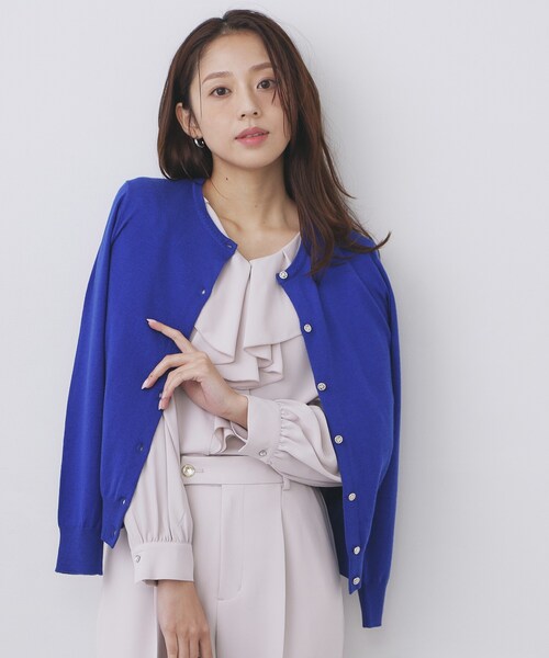 index（インデックス）の「柄編みクルーネックカーディガン【洗濯機OK】《7col》（カーディガン/ボレロ・レディース・ピンク/グリーン系5/チャコール/ホワイト系9/ネイビー/ブルー/ナチュラル・38/36/42/40）」の6枚目の写真