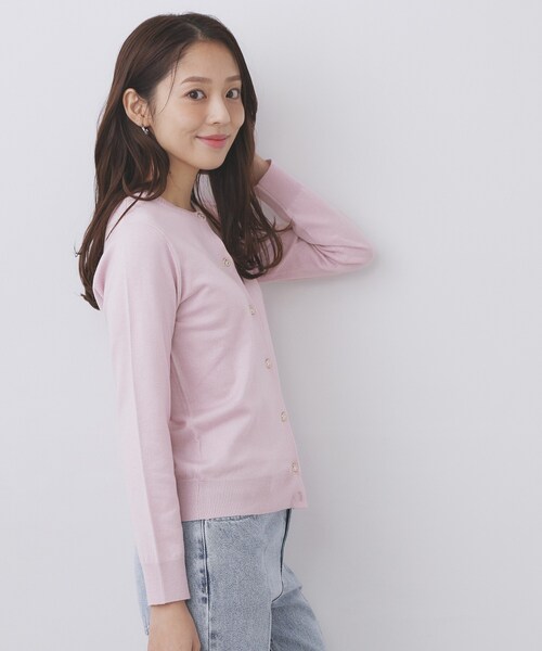 index（インデックス）の「柄編みクルーネックカーディガン【洗濯機OK】《7col》（カーディガン/ボレロ・レディース・ピンク/グリーン系5/チャコール/ホワイト系9/ネイビー/ブルー/ナチュラル・38/36/42/40）」の12枚目の写真