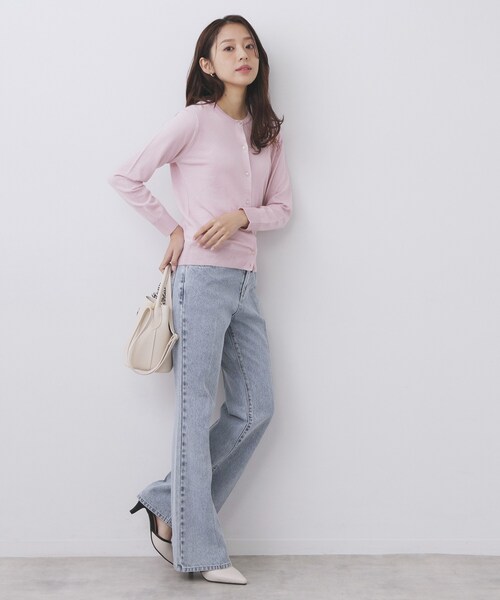 index（インデックス）の「柄編みクルーネックカーディガン【洗濯機OK】《7col》（カーディガン/ボレロ・レディース・ピンク/グリーン系5/チャコール/ホワイト系9/ネイビー/ブルー/ナチュラル・38/36/42/40）」の14枚目の写真