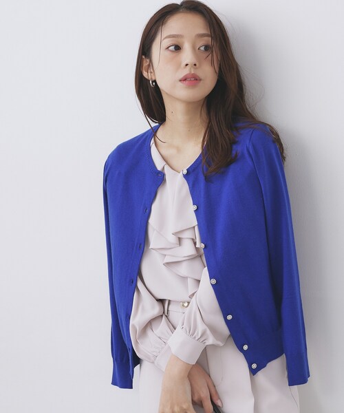 index（インデックス）の「柄編みクルーネックカーディガン【洗濯機OK】《7col》（カーディガン/ボレロ・レディース・ピンク/グリーン系5/チャコール/ホワイト系9/ネイビー/ブルー/ナチュラル・38/36/42/40）」の16枚目の写真