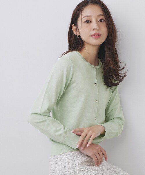 index（インデックス）の「柄編みクルーネックカーディガン【洗濯機OK】《7col》（カーディガン/ボレロ・レディース・ピンク/グリーン系5/チャコール/ホワイト系9/ネイビー/ブルー/ナチュラル・38/36/42/40）」の19枚目の写真