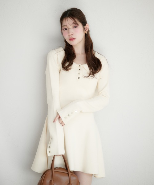 fupel(フぺル)の「back open ribbon mini collar onepiece / バックオープンリボンカラーミニワンピース(ワンピース・レディース・アイボリー/ブラウン・FREE)」の2枚目の写真