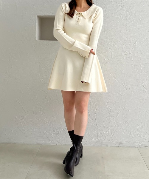 fupel(フぺル)の「back open ribbon mini collar onepiece / バックオープンリボンカラーミニワンピース(ワンピース・レディース・アイボリー/ブラウン・FREE)」の9枚目の写真