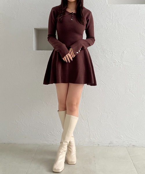 fupel(フぺル)の「back open ribbon mini collar onepiece / バックオープンリボンカラーミニワンピース(ワンピース・レディース・アイボリー/ブラウン・FREE)」の11枚目の写真