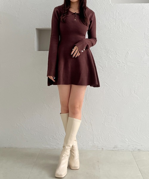 fupel(フぺル)の「back open ribbon mini collar onepiece / バックオープンリボンカラーミニワンピース(ワンピース・レディース・アイボリー/ブラウン・FREE)」の12枚目の写真