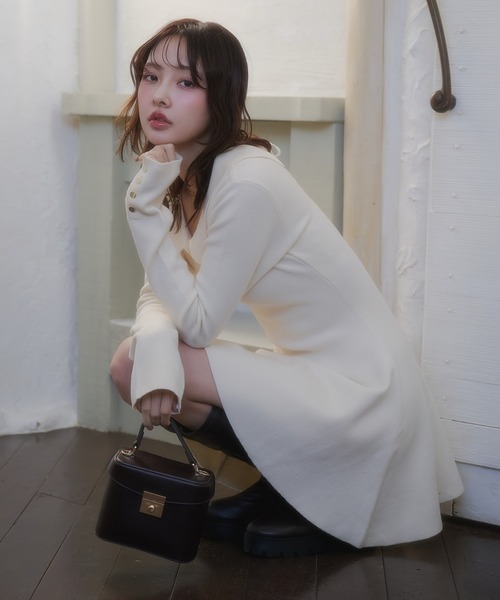fupel(フぺル)の「back open ribbon mini collar onepiece / バックオープンリボンカラーミニワンピース(ワンピース・レディース・アイボリー/ブラウン・FREE)」の8枚目の写真