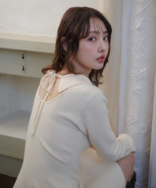 fupel(フぺル)の「back open ribbon mini collar onepiece / バックオープンリボンカラーミニワンピース(ワンピース・レディース・アイボリー/ブラウン・FREE)」の13枚目の写真
