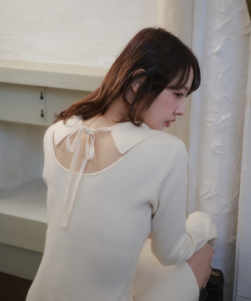 fupel(フぺル)の「back open ribbon mini collar onepiece / バックオープンリボンカラーミニワンピース(ワンピース・レディース・アイボリー/ブラウン・FREE)」の14枚目の写真