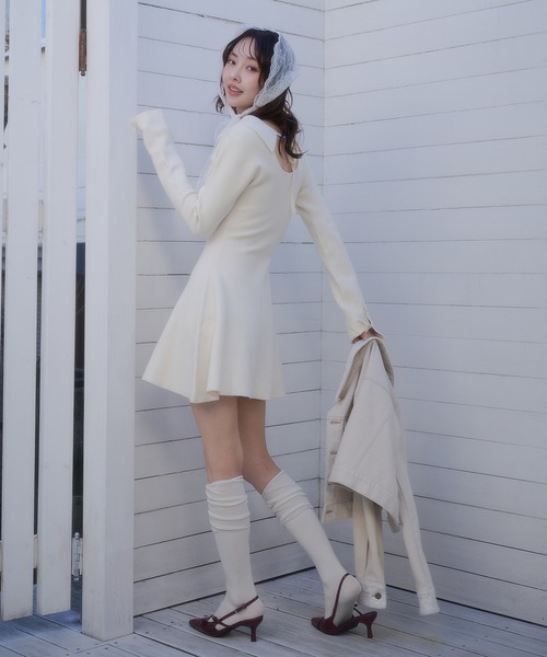 fupel(フぺル)の「back open ribbon mini collar onepiece / バックオープンリボンカラーミニワンピース(ワンピース・レディース・アイボリー/ブラウン・FREE)」の16枚目の写真