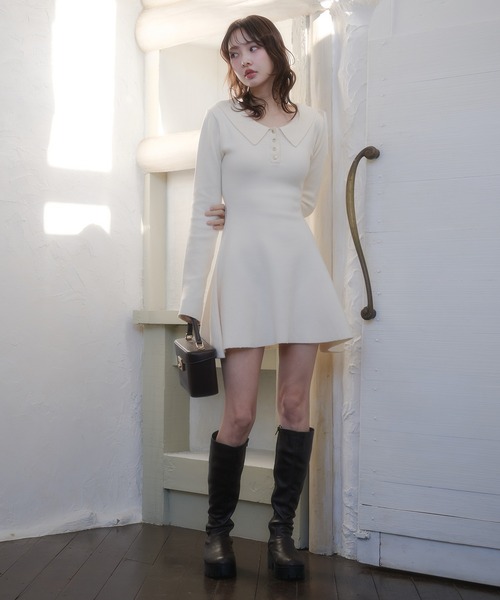 fupel(フぺル)の「back open ribbon mini collar onepiece / バックオープンリボンカラーミニワンピース(ワンピース・レディース・アイボリー/ブラウン・FREE)」の22枚目の写真