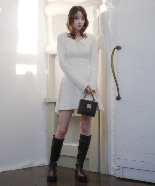 fupel(フぺル)の「back open ribbon mini collar onepiece / バックオープンリボンカラーミニワンピース(ワンピース・レディース・アイボリー/ブラウン・FREE)」の21枚目の写真