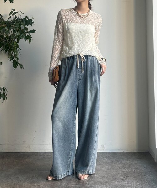 DouDou（ドゥドゥ）の「【WEB限定】レースサイドタックプルオーバー（Tシャツ/カットソー・レディース・ブラック/アイボリー/チャコールグレー・FREE）」の4枚目の写真