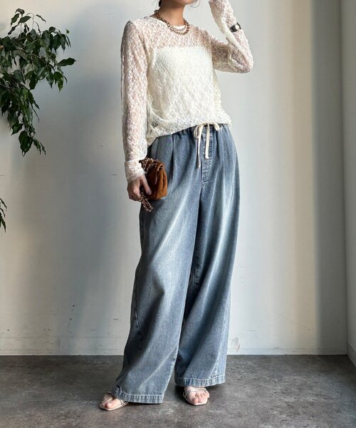 DouDou（ドゥドゥ）の「【WEB限定】レースサイドタックプルオーバー（Tシャツ/カットソー・レディース・ブラック/アイボリー/チャコールグレー・FREE）」の5枚目の写真