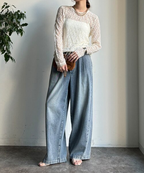 DouDou（ドゥドゥ）の「【WEB限定】レースサイドタックプルオーバー（Tシャツ/カットソー・レディース・ブラック/アイボリー/チャコールグレー・FREE）」の6枚目の写真