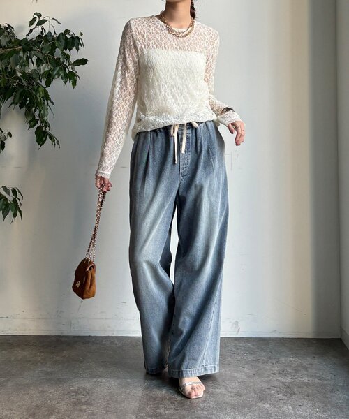 DouDou（ドゥドゥ）の「【WEB限定】レースサイドタックプルオーバー（Tシャツ/カットソー・レディース・ブラック/アイボリー/チャコールグレー・FREE）」の7枚目の写真