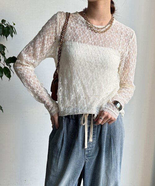 DouDou（ドゥドゥ）の「【WEB限定】レースサイドタックプルオーバー（Tシャツ/カットソー・レディース・ブラック/アイボリー/チャコールグレー・FREE）」の9枚目の写真